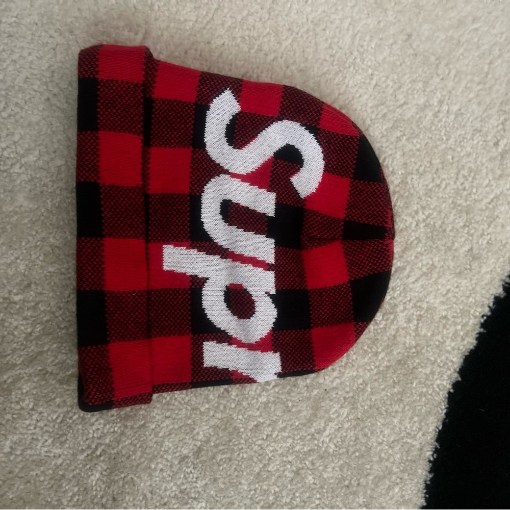 Supreme Red and Black Checkered Beanie
